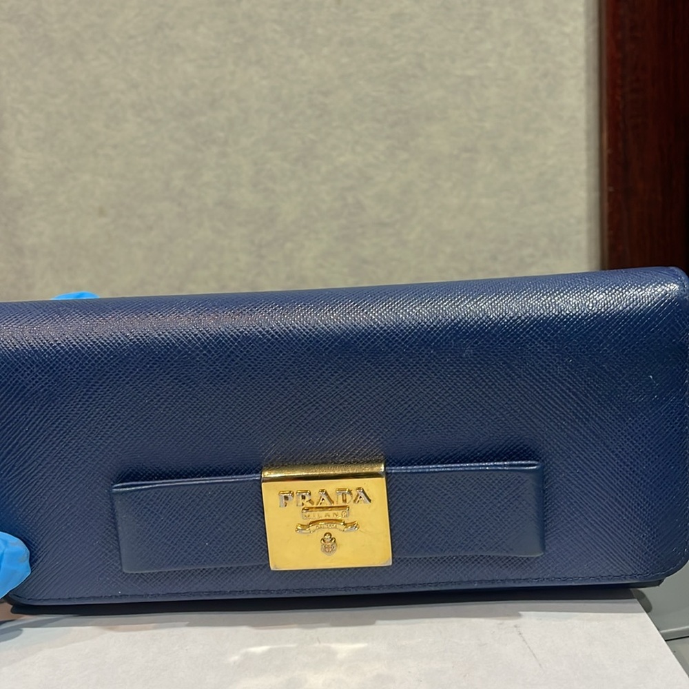 PRADA Long Wallet Bifold Wallet Saffiano Ribbon Leather Authentic